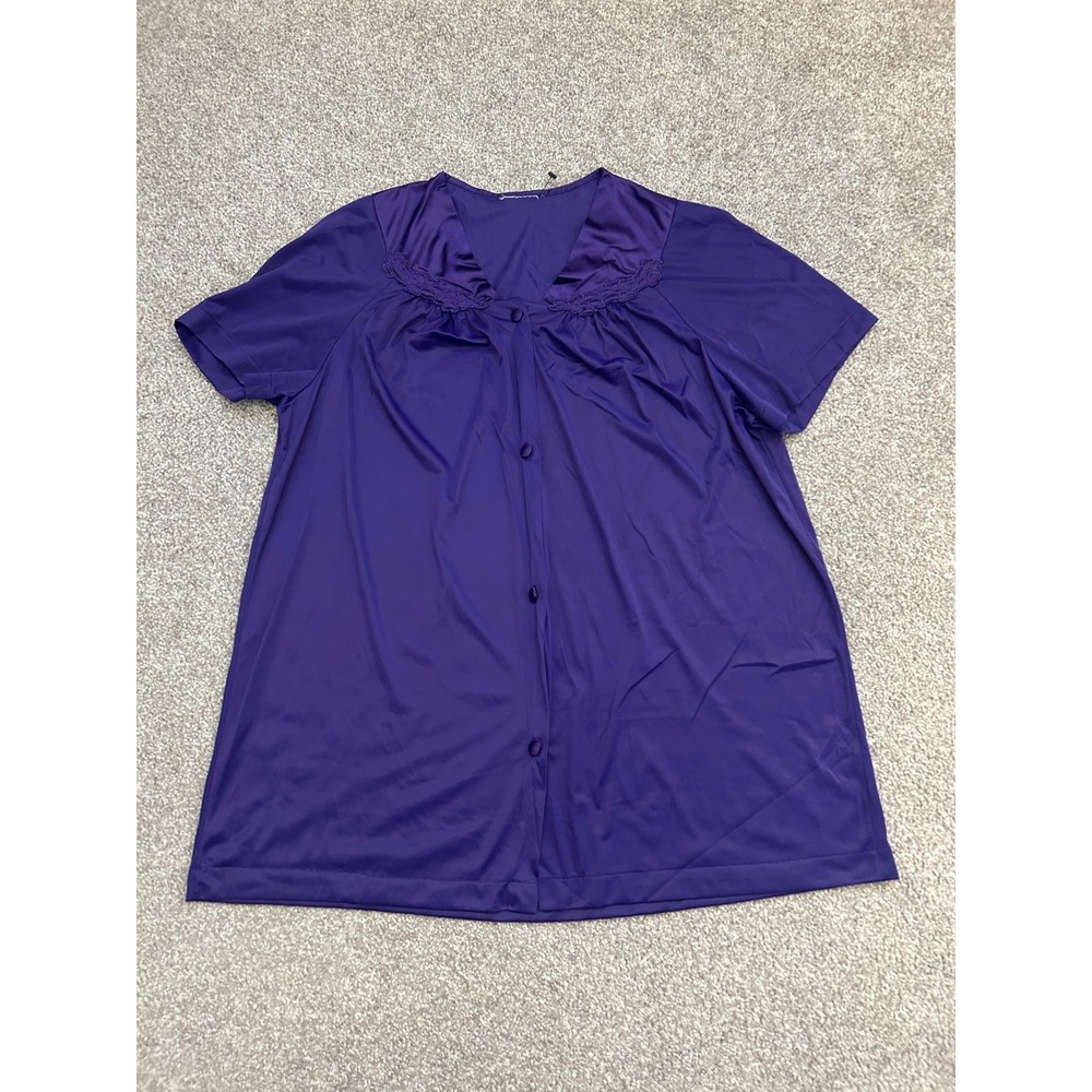 Vintage Style Bed Jacket Womens XL Purple Excellent Embroidered Button Front Top
